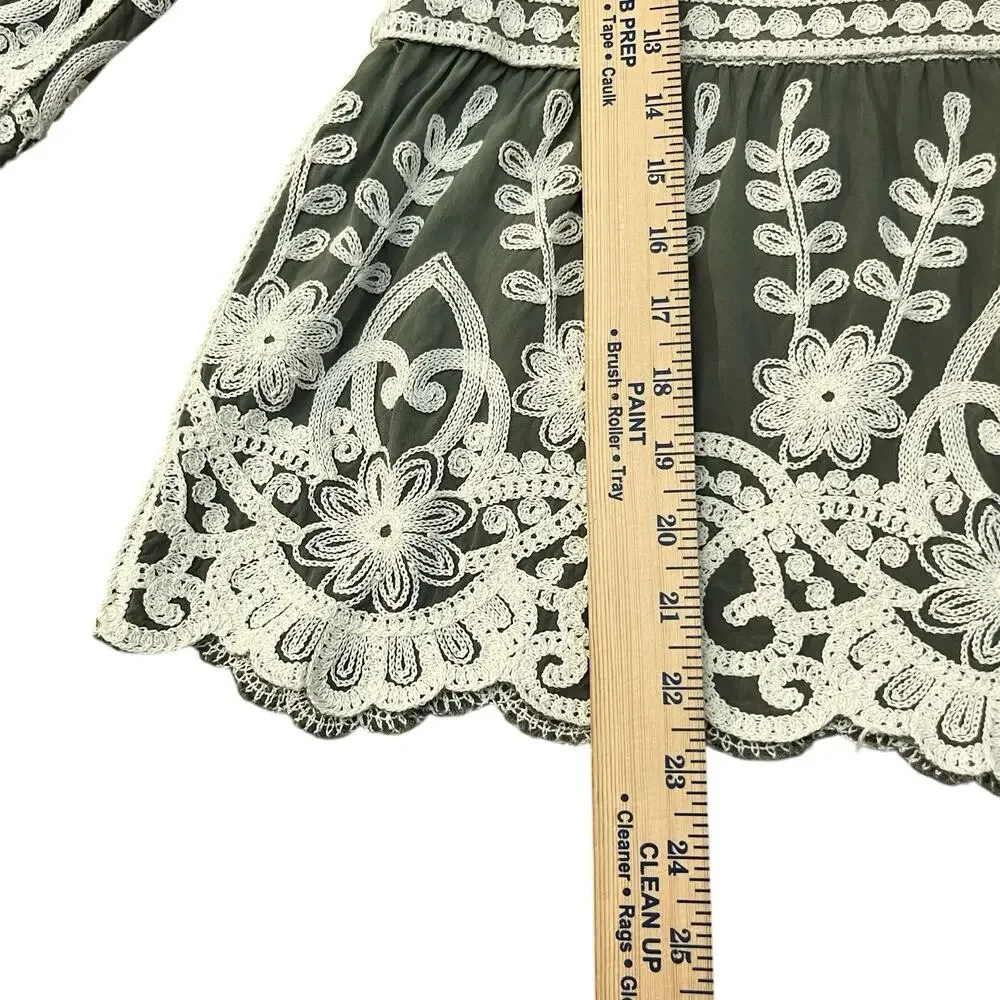 Ana And Rose Floral Embroidered Babydoll Blouse Size S/M Boho Bell Sleeve Flowy - Picture 5 of 7